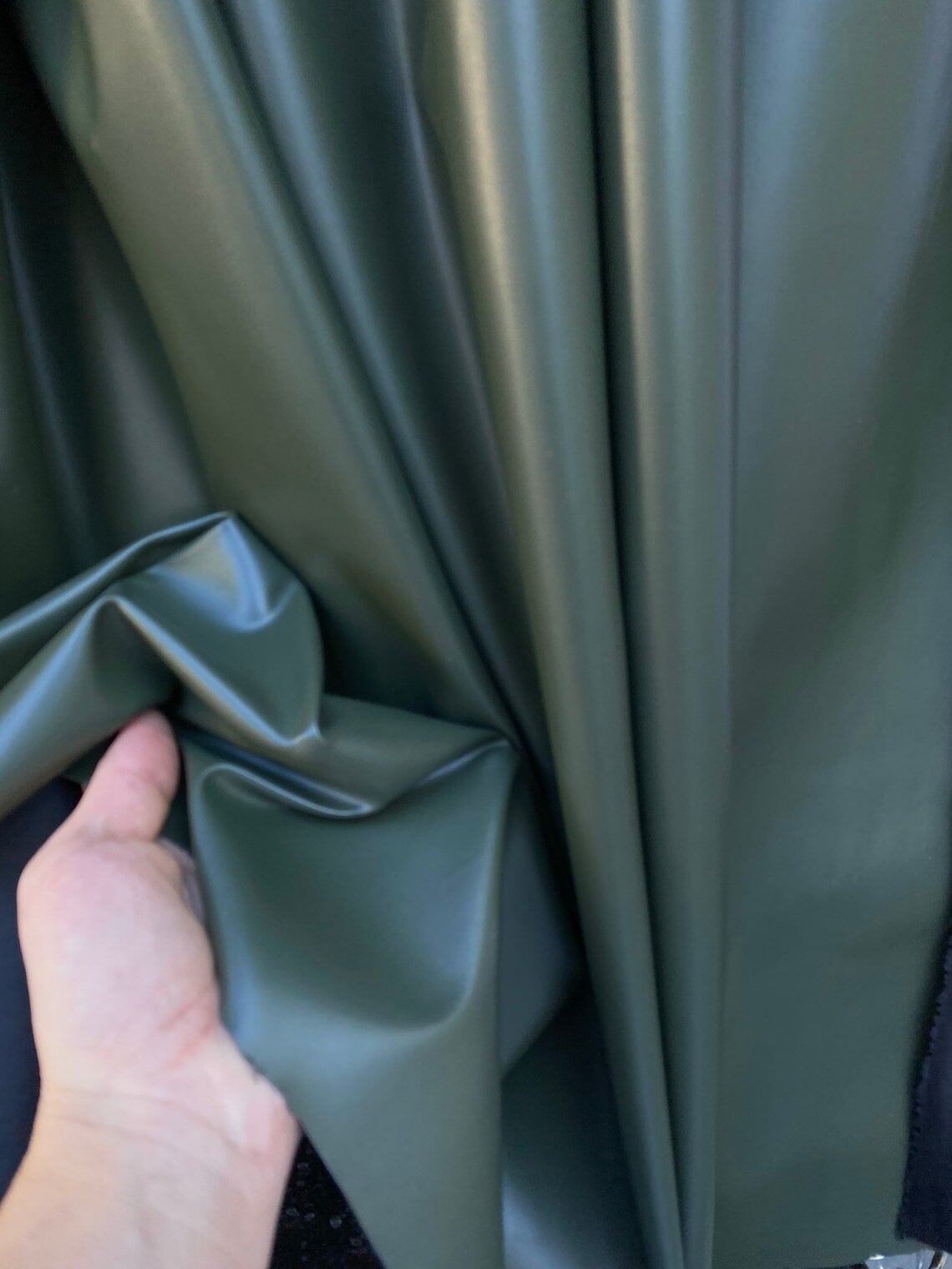 olive green stretch faux leather, olive stretch pleather, olive green stretch soft vinyl, olive green stretch vinyl, faux leather stretch for clothing, Faux Leather for jackets, Faux Leather for bags, Faux Leather on discount, Faux Leather on sale, premium Faux Leather, green Faux Leather, light green Faux Leather, Faux Leather for tops, Faux Leather for leggings