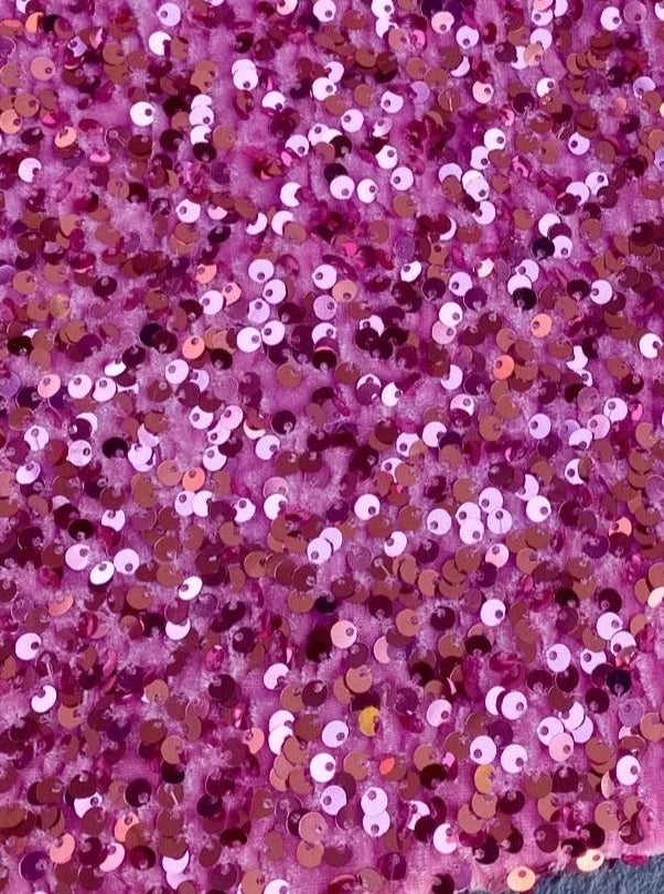  pink Sequin on Velvet, velvet cloth, pink velvet, sequin stretch velvet, velvet for gown, stretch velvet, velvet fabric with sequin, solid velvet, rose pink sequin fabric, sequin fabric for gown, 4 way stretch velvet