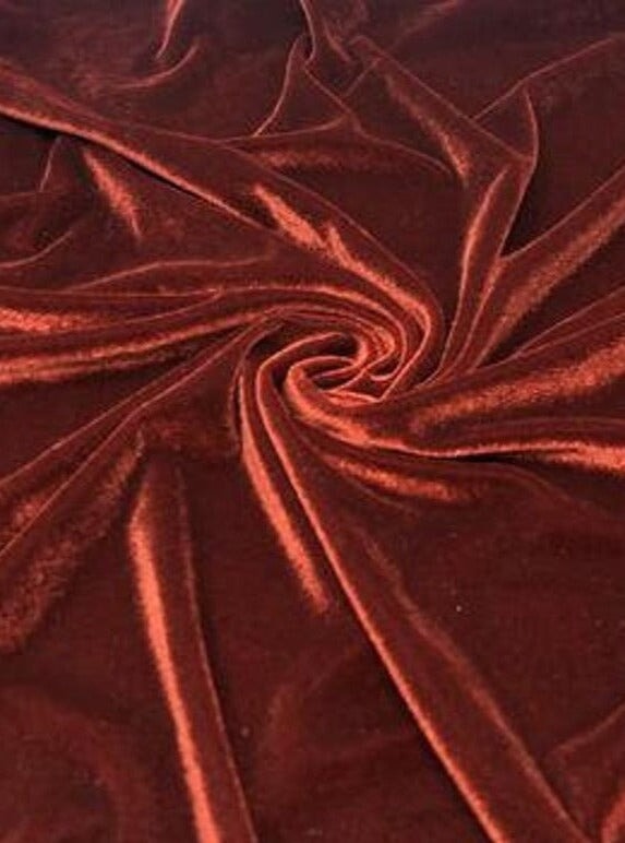 rust stretch velvet, rusty red stretch velvet for gown, rust gold velvet for wedding, red stretch pure velvet, wine red stretch velvet for brides, maroon stretch fancy velvet, rust color velvet for dress, red color stretch expensive velvet, rusty red stretch fancy velvet, 4 way stretch velvet