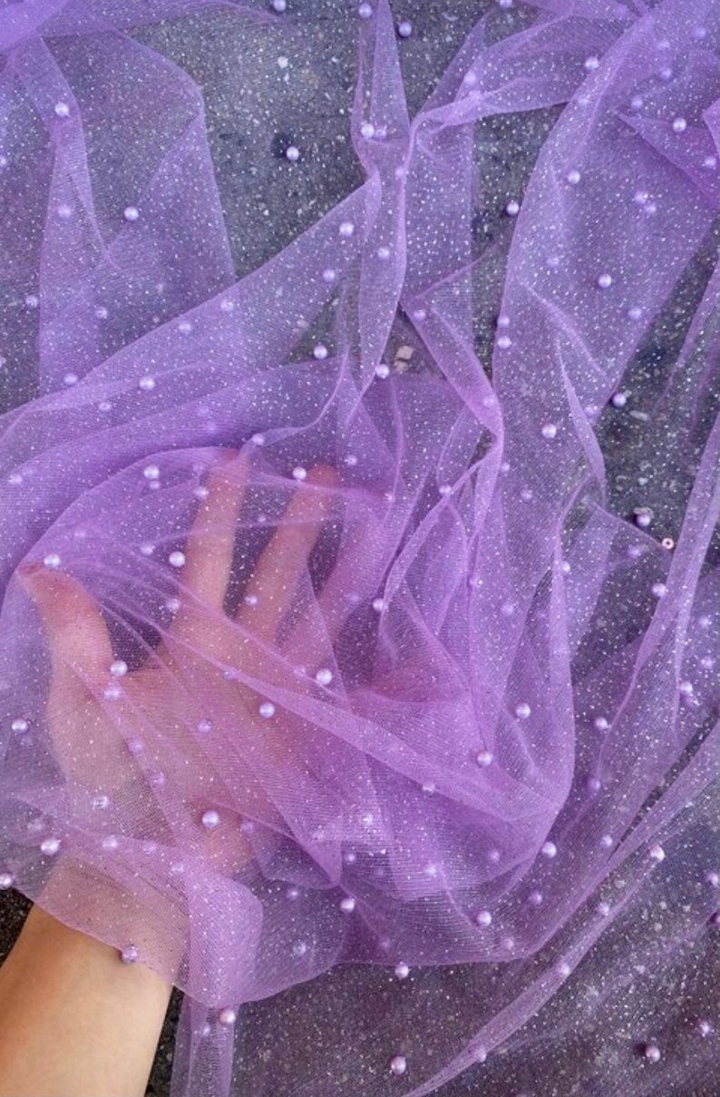 Lavender Tulle Bead Pearl Lace, purple Bridal Tulle Fabric, Wedding Veil Tulle Bead Pearl Lace, Bridal Dress Fabric by yard, dark purple Tulle Bead Pearl Lace, Pearl Lace for woman, Pearl Lace for party wear, lace fabric in low price, Pearl Lace on discount, Pearl Lace on sale, premium Pearl Lace fabric