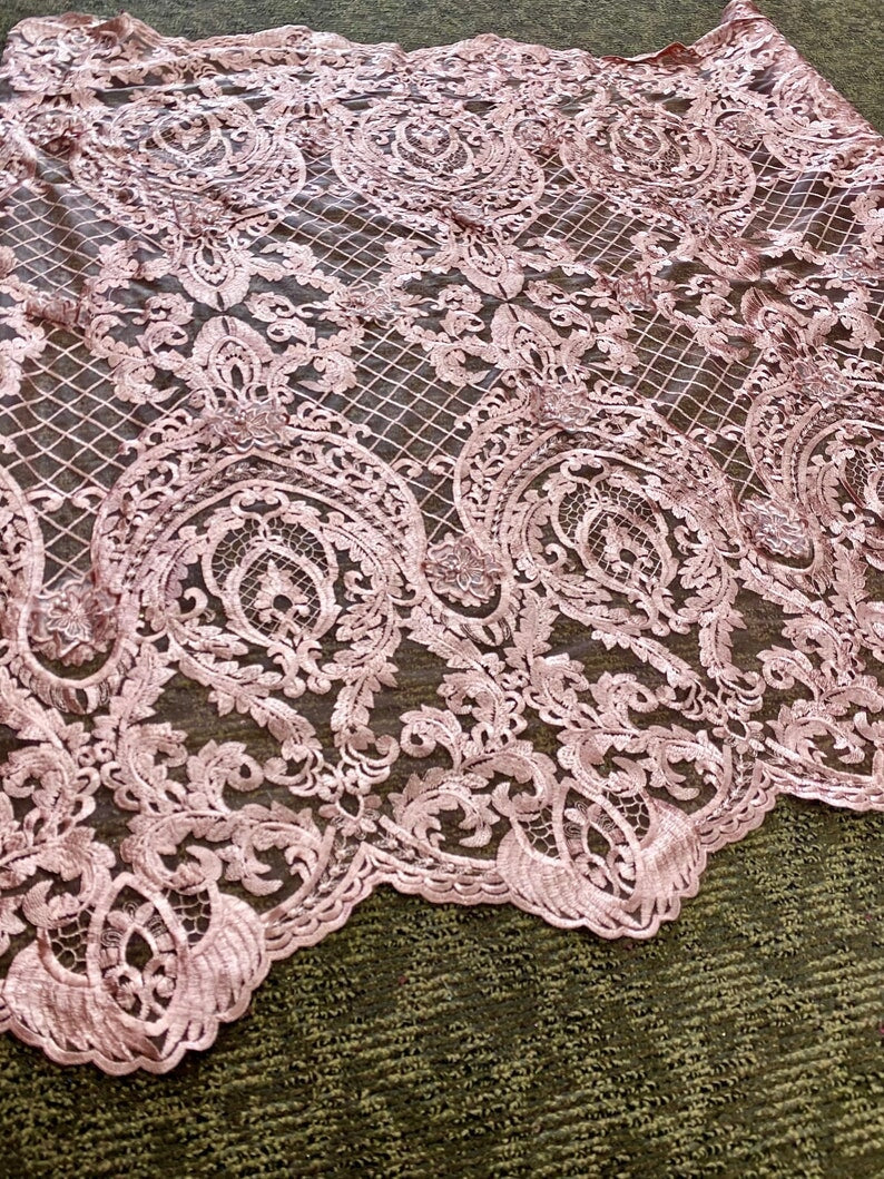Blush Pink Scallop Embroidery Lace, light pink Scallop Embroidery Lace, dark pink Scallop Embroidery Lace, Scallop Embroidery Lace for woman, Scallop Embroidery Lace for bride, Scallop Embroidery Lace for gown, Scallop Embroidery Lacein low price, premium Scallop Embroidery Lace, cheap Scallop Embroidery Lace