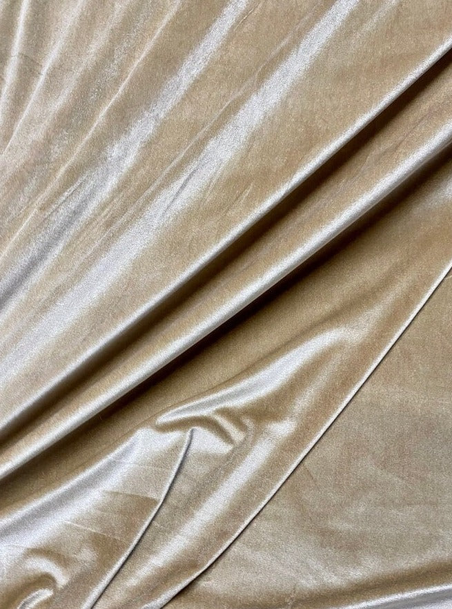 Light gold stretch velvet, light gold stretch velvet for gown, beige velvet for wedding, gold stretch pure velvet, stretch velvet for brides, stretch fancy velvet,  beige color velvet for dress, stretch expensive velvet