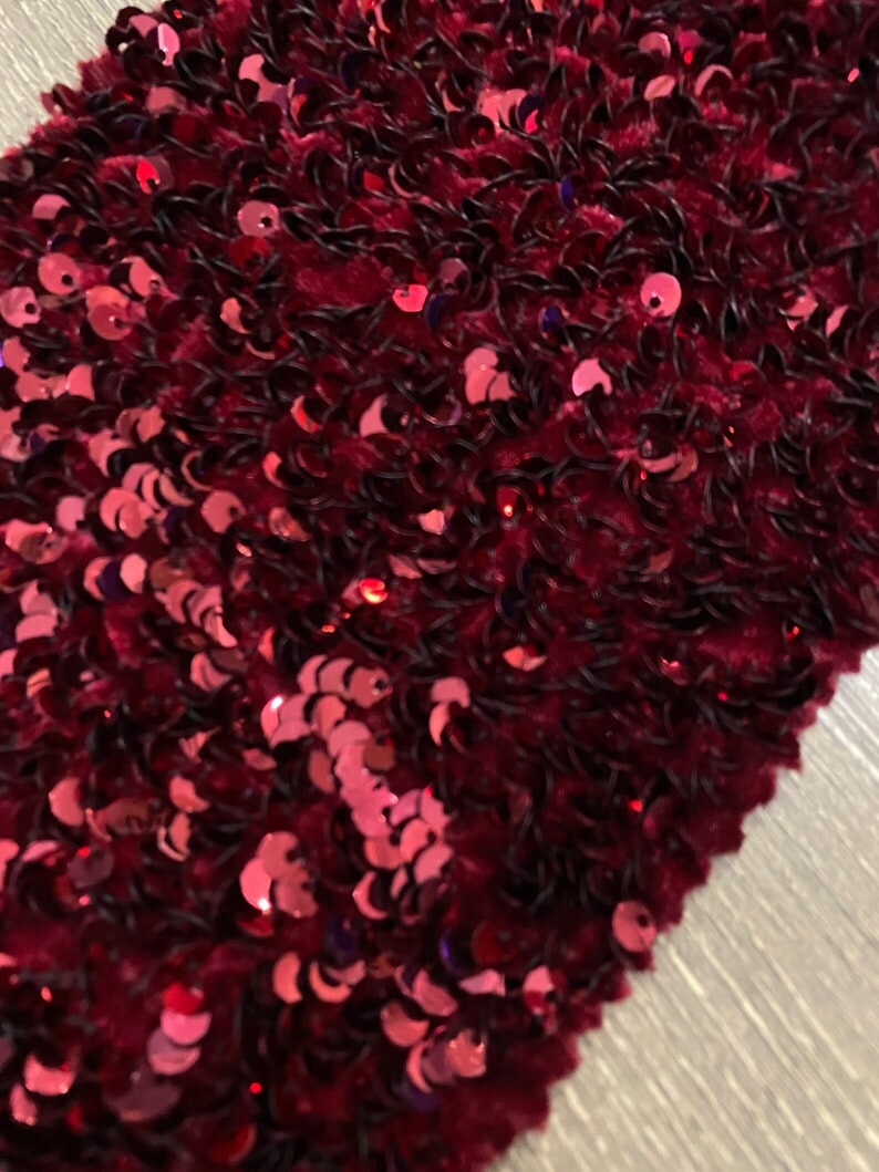 Burgundy sequin on Velvet, velvet cloth, maroon velvet, sequin stretch velvet, velvet for gown, stretch velvet, velvet fabric with sequin, solid velvet, dark red sequin fabric, sequin fabric for gown, 4 way stretch velvet