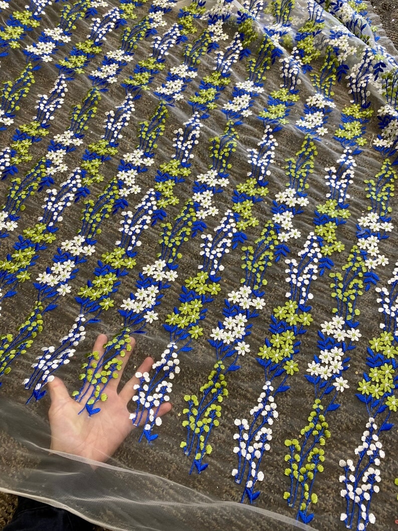 Stunning Embroidered Floral Lace, multicolor Embroidered Lace for gown, Bridal Lace Fabric, Scalloped lace, Floral Lace double edged, lace fabric on discount, lace fabric on sale, premium lace fabric, buy lace fabric online, glitter lace fabric