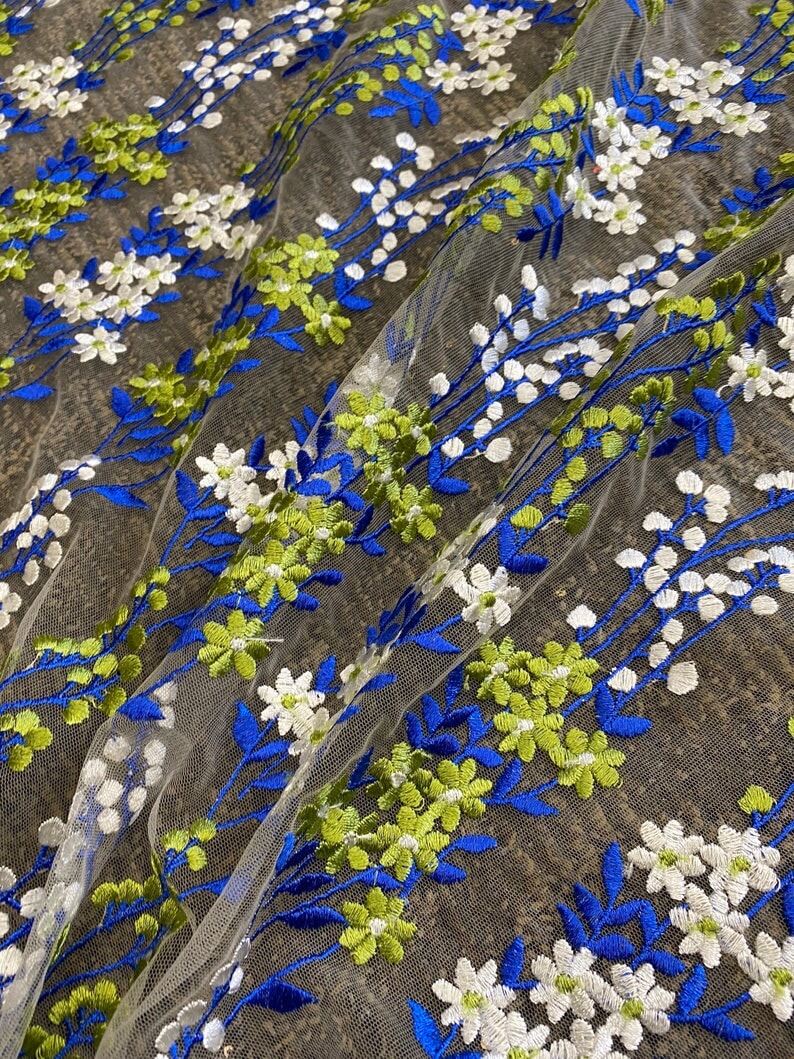 Stunning Embroidered Floral Lace, multicolor Embroidered Lace for gown, Bridal Lace Fabric, Scalloped lace, Floral Lace double edged, lace fabric on discount, lace fabric on sale, premium lace fabric, buy lace fabric online, glitter lace fabric