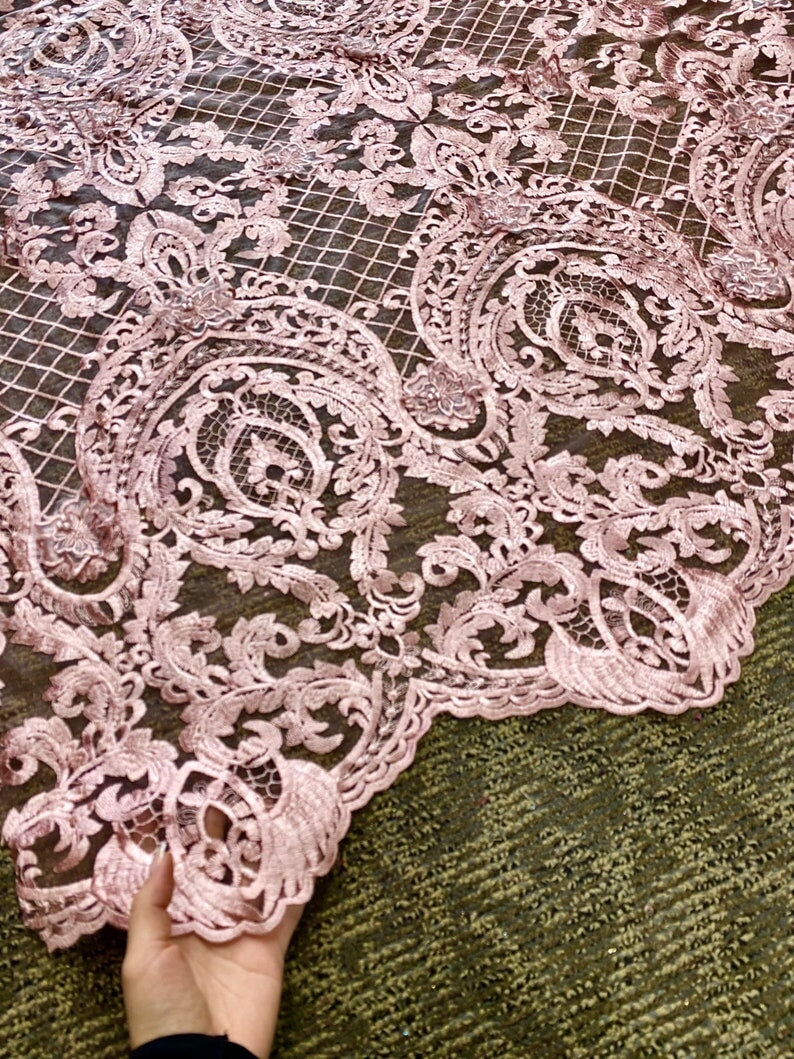 Blush Pink Scallop Embroidery Lace, light pink Scallop Embroidery Lace, dark pink Scallop Embroidery Lace, Scallop Embroidery Lace for woman, Scallop Embroidery Lace for bride, Scallop Embroidery Lace for gown, Scallop Embroidery Lacein low price, premium Scallop Embroidery Lace, cheap Scallop Embroidery Lace