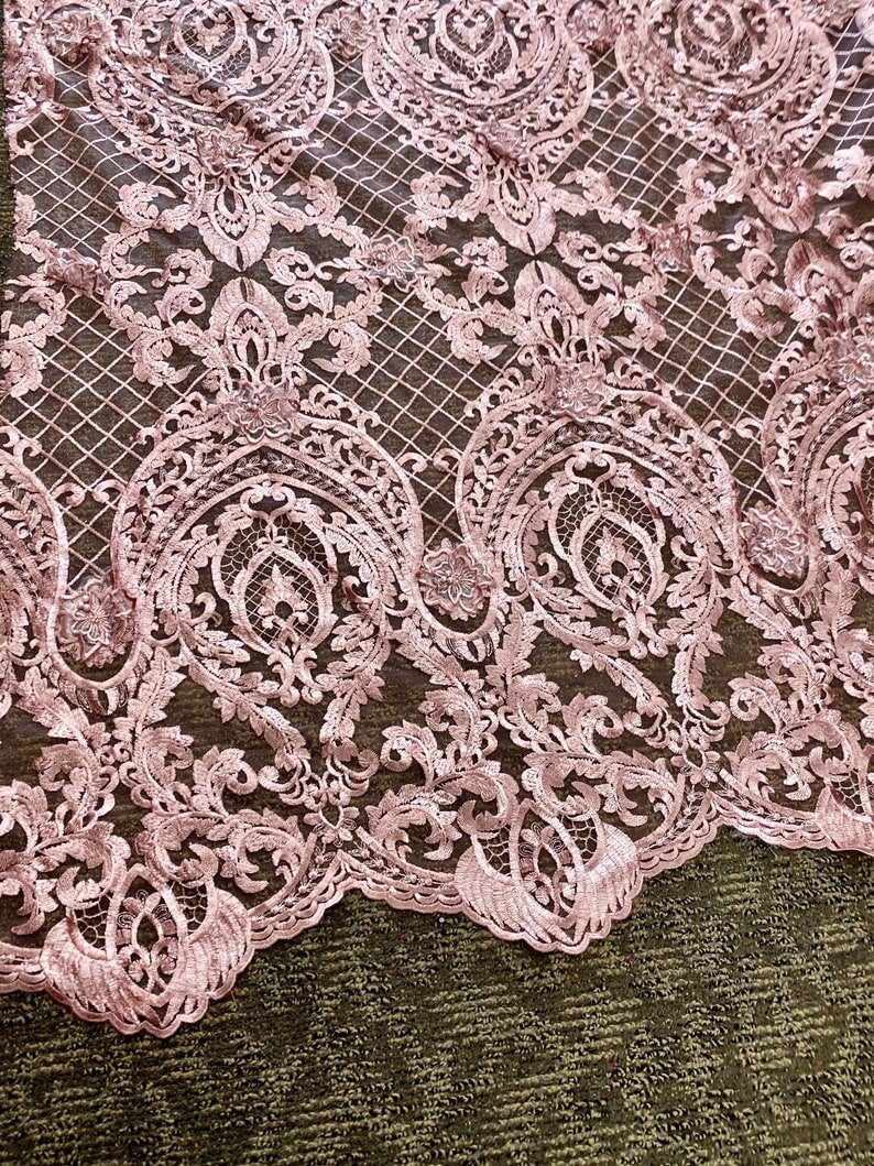 Blush Pink Scallop Embroidery Lace, light pink Scallop Embroidery Lace, dark pink Scallop Embroidery Lace, Scallop Embroidery Lace for woman, Scallop Embroidery Lace for bride, Scallop Embroidery Lace for gown, Scallop Embroidery Lacein low price, premium Scallop Embroidery Lace, cheap Scallop Embroidery Lace