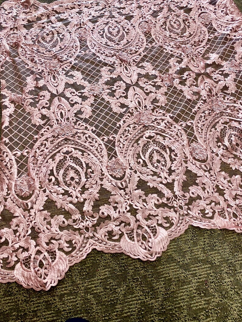 Blush Pink Scallop Embroidery Lace, light pink Scallop Embroidery Lace, dark pink Scallop Embroidery Lace, Scallop Embroidery Lace for woman, Scallop Embroidery Lace for bride, Scallop Embroidery Lace for gown, Scallop Embroidery Lacein low price, premium Scallop Embroidery Lace, cheap Scallop Embroidery Lace