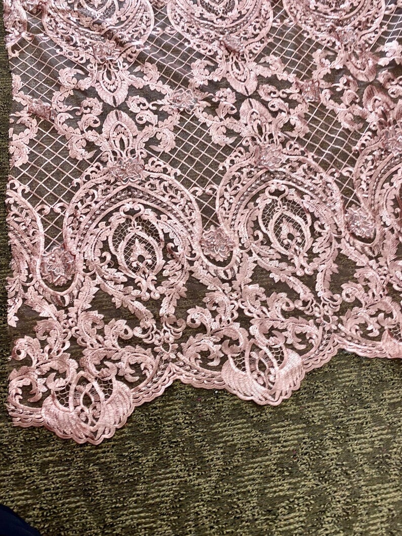 Blush Pink Scallop Embroidery Lace, light pink Scallop Embroidery Lace, dark pink Scallop Embroidery Lace, Scallop Embroidery Lace for woman, Scallop Embroidery Lace for bride, Scallop Embroidery Lace for gown, Scallop Embroidery Lacein low price, premium Scallop Embroidery Lace, cheap Scallop Embroidery Lace