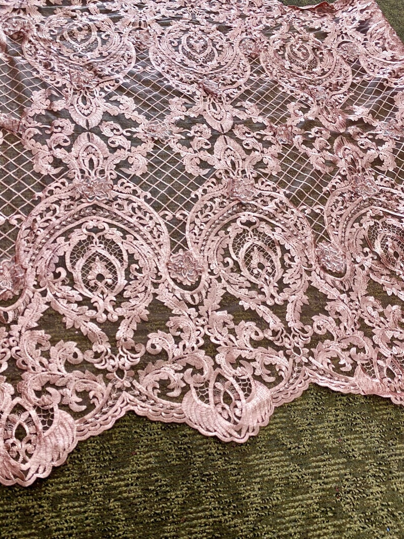 Blush Pink Scallop Embroidery Lace, light pink Scallop Embroidery Lace, dark pink Scallop Embroidery Lace, Scallop Embroidery Lace for woman, Scallop Embroidery Lace for bride, Scallop Embroidery Lace for gown, Scallop Embroidery Lacein low price, premium Scallop Embroidery Lace, cheap Scallop Embroidery Lace