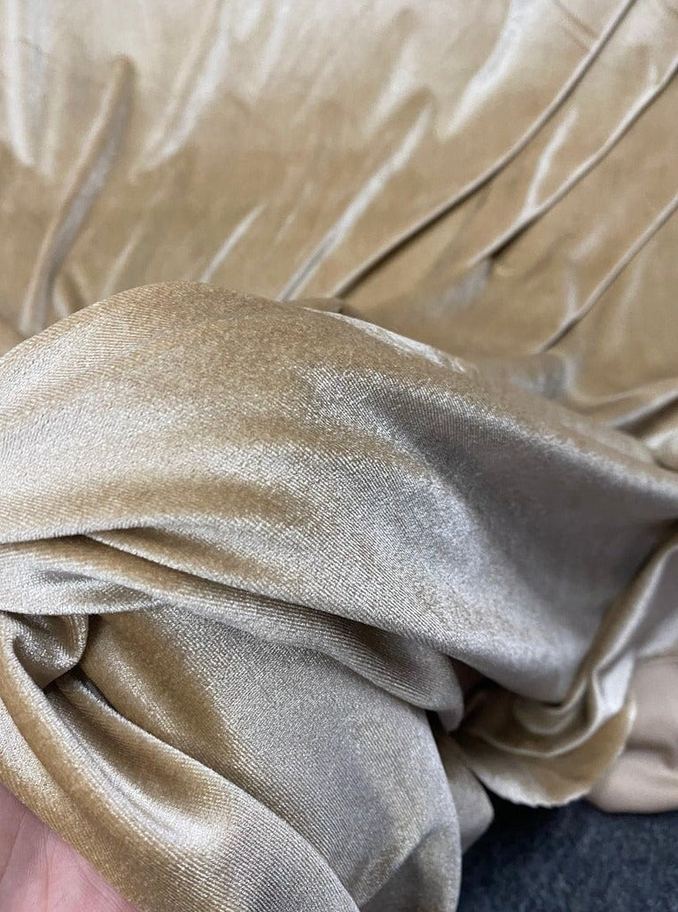 Light gold stretch velvet, light gold stretch velvet for gown, beige velvet for wedding, gold stretch pure velvet, stretch velvet for brides, stretch fancy velvet,  beige color velvet for dress, stretch expensive velvet