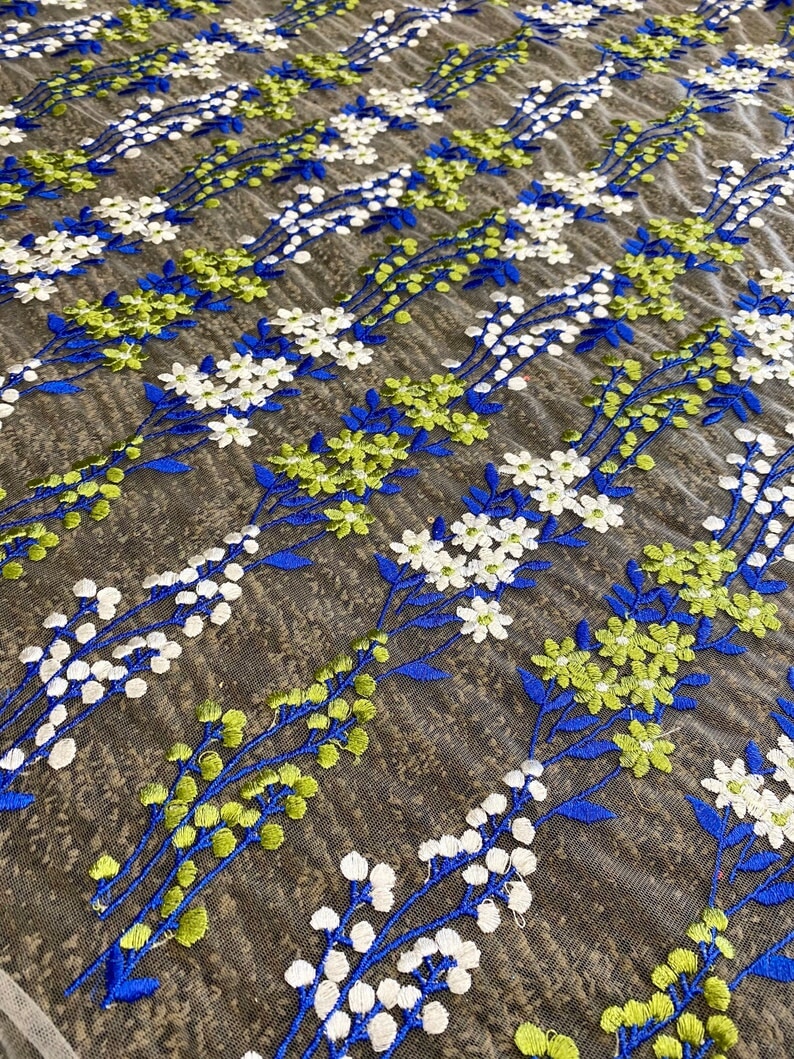 Stunning Embroidered Floral Lace, multicolor Embroidered Lace for gown, Bridal Lace Fabric, Scalloped lace, Floral Lace double edged, lace fabric on discount, lace fabric on sale, premium lace fabric, buy lace fabric online, glitter lace fabric