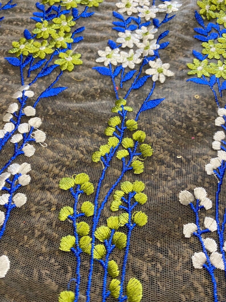 Stunning Embroidered Floral Lace, multicolor Embroidered Lace for gown, Bridal Lace Fabric, Scalloped lace, Floral Lace double edged, lace fabric on discount, lace fabric on sale, premium lace fabric, buy lace fabric online, glitter lace fabric
