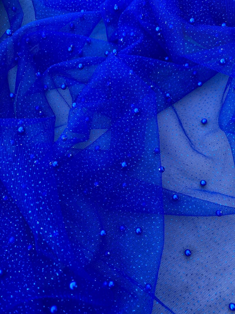 Royal Blue Tulle Bead Pearl Lace, blue Bridal Tulle Fabric, Wedding Veil Tulle Bead Pearl Lace, Bridal Dress Fabric by yard, dark blue Tulle Bead Pearl Lace, Pearl Lace for woman, Pearl Lace for party wear, lace fabric in low price, Pearl Lace on discount, Pearl Lace on sale, premium Pearl Lace fabric