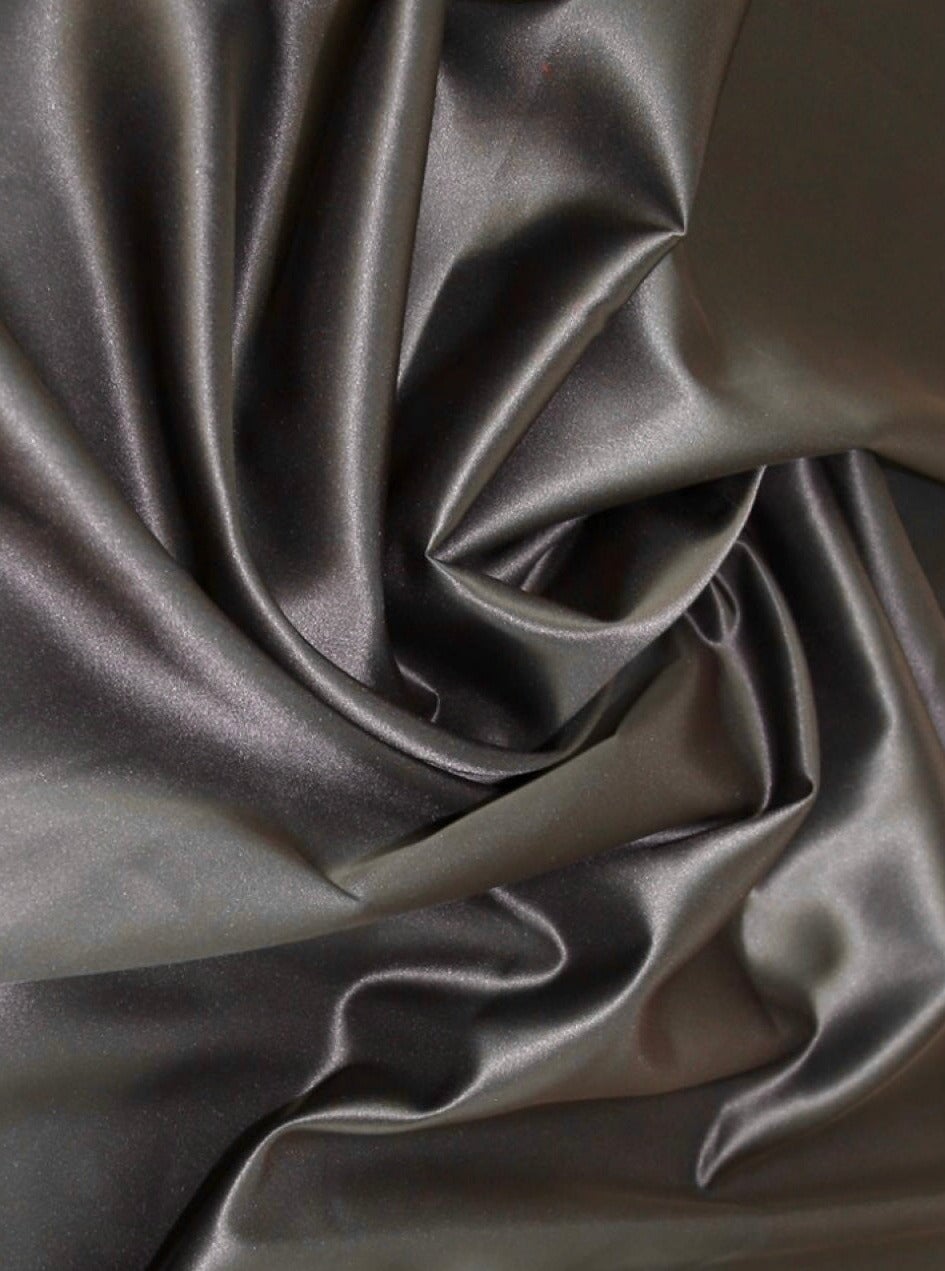 Dark Grey Duchesse Satin Fabric, Grey Bridal Shiny Satin by yard, Silver Heavy Satin Fabric for Wedding Dress, grey gown, light grey satin, dark grey satin, satin for woman, premium satin, buy satin online, best quality satin, discounted satin, cheap satin